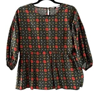 Michelle McDowell | Dark Green Floral Peplum Blouse